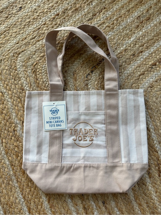 Trader Joe'S Handbags - NEW Mini Tote! Trader Joe's Striped Mini Canvas Tote Bag - Beige & Cream